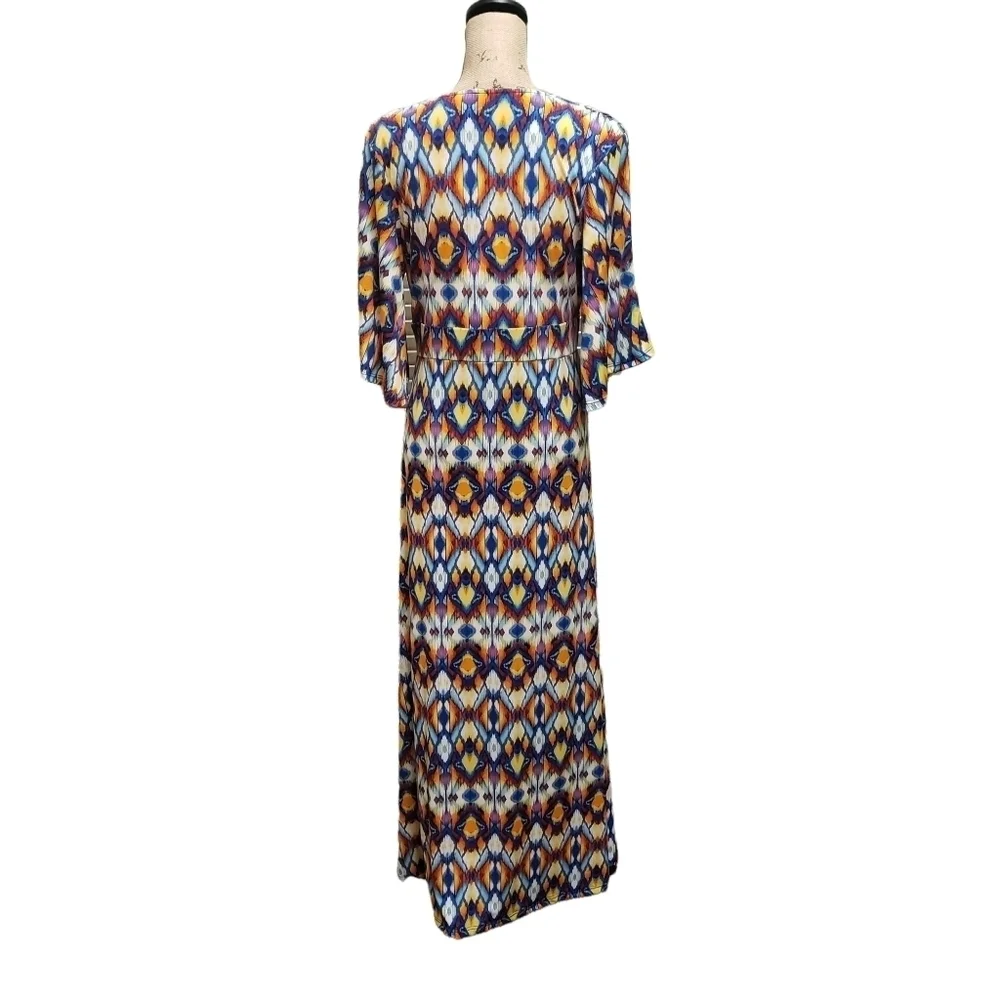 VENUS Multi-color Maxi Dress Cold Shoulder Elbow Length Flutter Sleeve - Picture 8 of 13